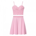 Women Sexy Pink Lace Corset Camisole Top And Satin A-Line Skirt Two Piece Set Y2K Vacation Party Outfit For Ladies