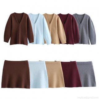 Women's 2-Piece Knitted Set Elegant V-Neck Long Sleeve Cardigan And A-Line Mini Skirt Slim Fit Soft Polyester Sweater Outfit For Autumn Winter Casual Daily Wear