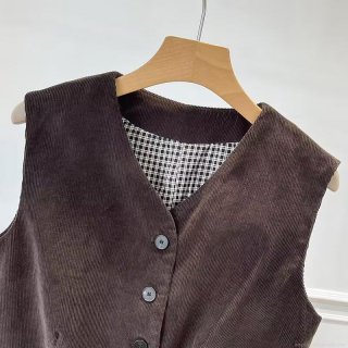 Women's 100% Cotton Corduroy Vest And Midi Skirt Set Retro Casual V Neck Single Breasted Top With High Waist A-Line Skirt For Autumn Winter Fashion Women Clothing