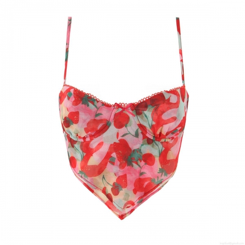 Women Sweet Strawberry Print Corset Top And Mini Skirt Set Red Lace Trim Sleeveless Crop Top Ruffle High Waist Short Skirt Two Piece Summer Set