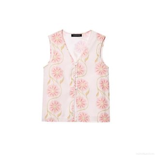 Women's 2 Piece Skirt Set Cotton Linen Blend Floral Print V-Neck Sleeveless Button Up Top And High Waist A-Line Maxi Skirt Set