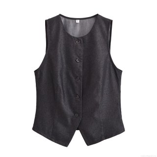 Women's Casual Two Piece Set Solid Color Sleeveless Button Up Vest Top and High Waist Midi Skirt with Back Slit Denim Texture Streetwear Outfit