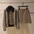 Women's Retro Plaid Wool Blend Two Piece Skirt Set Vintage Lapel Long Sleeve Button Up Jacket And Mini A-Line Skirt Elegant Casual Streetwear Outfit