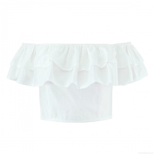 Women's Two Piece Vacation Set 100% Cotton Off Shoulder Ruffle Crop Top And Eyelet Embroidery Layered Maxi Skirt White Summer Beach Party Outfit