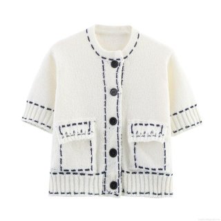 Women Knitted Skirt Set Contrast Stitching Short Sleeve Cardigan And Mini Skirt Cotton Blend Knit Two Piece Outfit Casual Elegant Short Coat Office Lady Streetwear