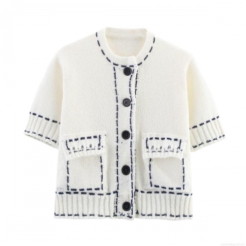 Women Knitted Skirt Set Contrast Stitching Short Sleeve Cardigan And Mini Skirt Cotton Blend Knit Two Piece Outfit Casual Elegant Short Coat Office Lady Streetwear