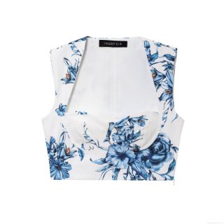 Women's Vintage Floral Two Piece Set Square Neck Sleeveless Crop Top And High Waist Midi A-Line Skirt Elegant Summer Streetwear Suit For Dating Vacation Lady