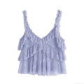 Women's Lavender Lace Layered Ruffle Camisole And Skirt Set Elegant Sleeveless Pleated Top And A-Line Mini Skirt Summer Vacation Party Streetwear Outfits