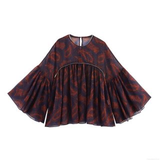 Women's Retro Paisley Print Chiffon Top and Midi Skirt Set Casual Bohemian Lantern Long Sleeve Round Neck Blouse with High Waist A-Line Tie Side Skirt Streetwear for Summer Vacation