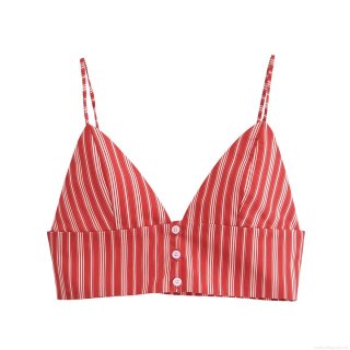 Women Sexy Red White Striped Two Piece Set Sleeveless V Neck Button Crop Top and High Waist A-Line Midi Skirt Summer Beach Casual Outfits