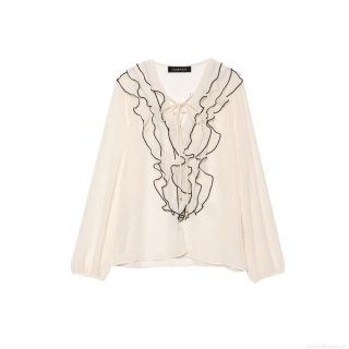 Women Elegant Chiffon Ruffle Blouse And Pleated Midi Skirt Two Piece Set With Belt Contrast Edging Long Sleeve Lantern Sleeve Shirt Outfits For Daily Date Office