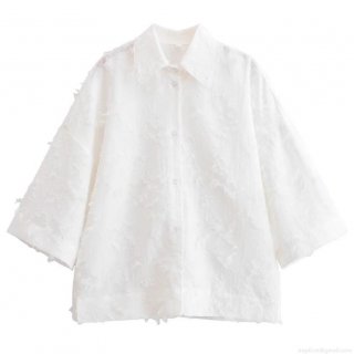 Women's Two-Piece Set 100% Polyester White Tassel Feather Texture Long Sleeve Shirt and Midi Skirt Elegant Streetwear Outfit For Women