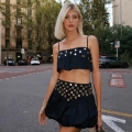 Women's Sexy Grommet Metal Decor Cotton Polyester Two Piece Skirt Set Ruffle Hem Sleeveless Crop Top High Waist Mini Skirt Summer Vacation Party Clubwear Streetwear