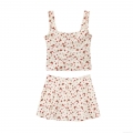 Women's French Floral Two Piece Set Square Neck Ruffle Camisole Top And A-Line Mini Skirt Cotton Blend Summer Outfit For Women