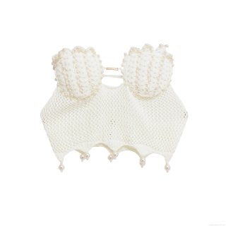 Women Sexy Handmade Beaded Shell Shape Knit Crop Top And Hollow Out Mesh Skirt Two Piece Set For Beach Vacation Summer Party Polyester Cotton Blend Pearl Decor Outfit