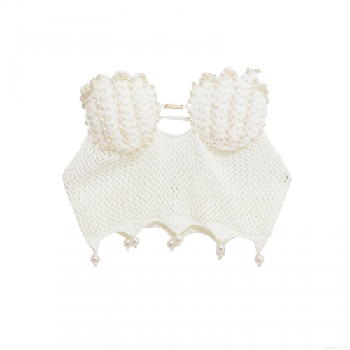 Women Sexy Handmade Beaded Shell Shape Knit Crop Top And Hollow Out Mesh Skirt Two Piece Set For Beach Vacation Summer Party Polyester Cotton Blend Pearl Decor Outfit