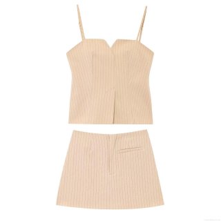 Women's Striped Sleeveless V-Neck Cami Top And High Waist Mini Skirt Pants Two Piece Set Casual Summer Cotton Blend Outfits