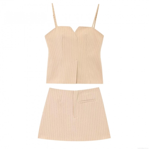 Women's Striped Sleeveless V-Neck Cami Top And High Waist Mini Skirt Pants Two Piece Set Casual Summer Cotton Blend Outfits