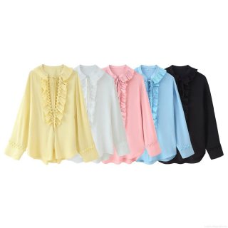 Women's Two Piece Set Ruffle V-Neck Long Sleeve Tie Front Blouse And Drawstring Irregular Hem Skirt Cotton Blend Casual Streetwear Outfit