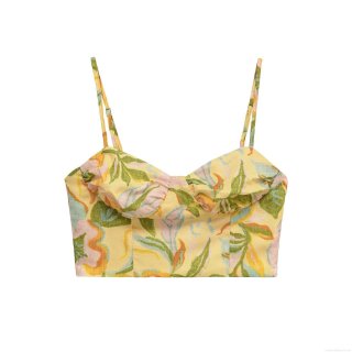 Women Floral Print 2 Piece Set Cotton Blend Ruched Cami Crop Top And High Waist A-Line Midi Skirt Summer Vacation Casual Retro Outfits