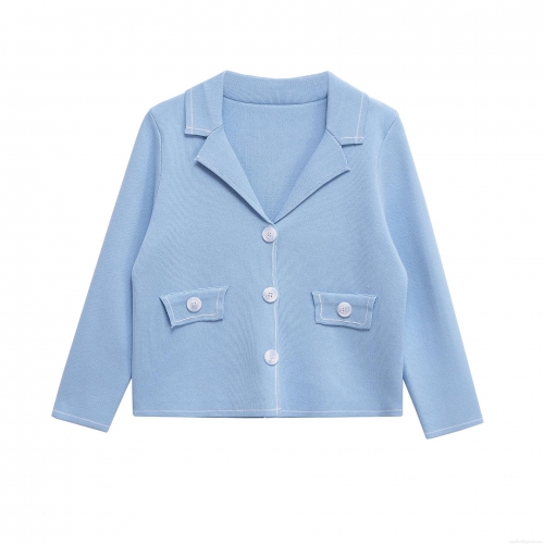 Women's 2 Piece Knitted Skirt Set Mercerized Cotton Long Sleeve Cardigan And A-Line Mini Skirt Casual Streetwear Co-ords Outfits For Ladies Sky Blue