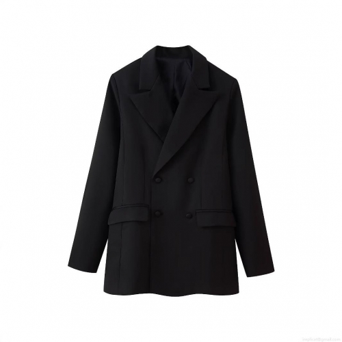 Women's Elegant Black Double Breasted Blazer Jacket And Floral Lace Maxi Skirt Two Piece Set Office Lady Business Outfits