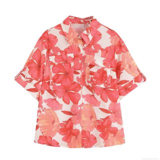 Women's Floral Print Short Sleeve Shirt And Mini Skirt Casual Two Piece Set Polyester Cotton Blend Lapel Pocket Top High Waist Skirt Vacation Streetwear Outfit