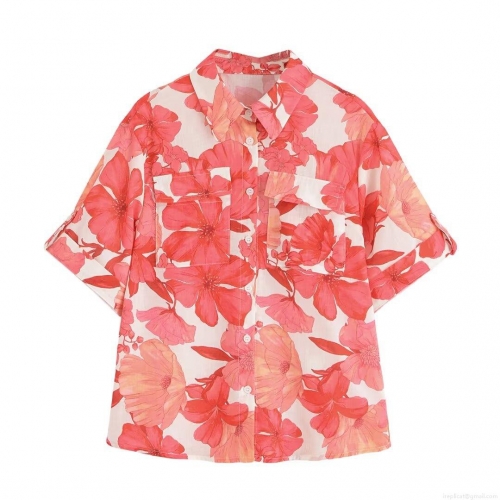 Women's Floral Print Short Sleeve Shirt And Mini Skirt Casual Two Piece Set Polyester Cotton Blend Lapel Pocket Top High Waist Skirt Vacation Streetwear Outfit