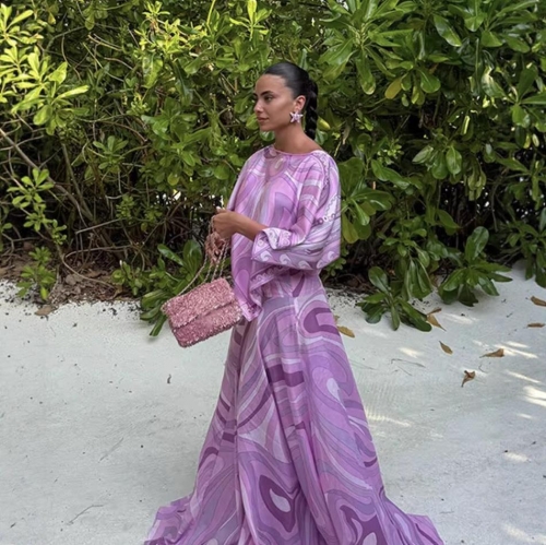 Women's 3 Piece Set Purple Pink Marble Print Tube Top Cape And Maxi Skirt Sexy Vacation Beachwear Polyester Blend Streetwear Suit For Women