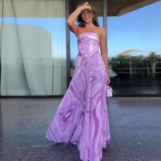 Women Bohemian Abstract Geometric Swirl Print 2 Piece Skirt Set Scarf Bandeau Tube Top High Waist Maxi Skirt Vacation Beach Party Outfits