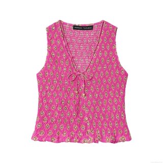 Women's Pink Geometric Diamond Print Two Piece Set Smocked V-Neck Top And A-Line Midi Skirt Boho Summer Casual Outfit