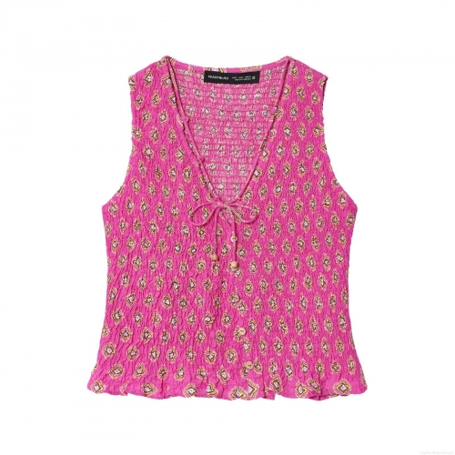 Women's Pink Geometric Diamond Print Two Piece Set Smocked V-Neck Top And A-Line Midi Skirt Boho Summer Casual Outfit