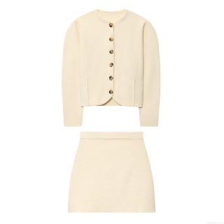 Women's Elegant Knitted Two-Piece Set Cotton Blend Round Neck Button Down Cardigan And High Waist Mini Skirt Solid Color Long Sleeve Slim Fit Skirt Set