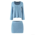 Women's French Style Hollow Out Knitted Skirt Set Long Sleeve Round Neck Sweater And Bodycon Mini Skirt Two Piece Outfits For Spring Summer