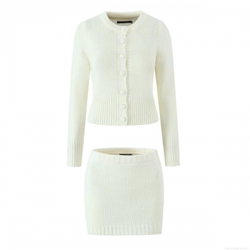 Women's Knitted Two Piece Set Casual Long Sleeve Button Down Crop Top Cardigan and Slim Fit Mini Skirt Solid Color Streetwear Outfit