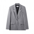 Women's Casual Gray Blazer And Pleated Skirt Two Piece Set Professional Office Suit With Belt Long Sleeve Commuter Outfit For Women