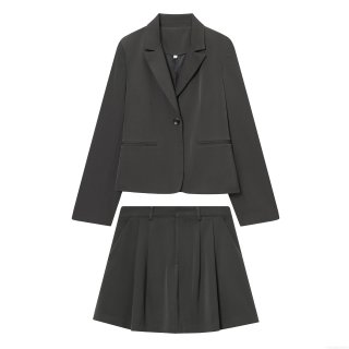 Women's Two Piece Set Short Cropped Blazer Jacket and High Waist Pleated Mini Skirt Solid Color Office Lady Streetwear Suit