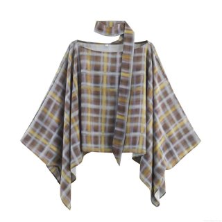 Women's Plaid Irregular Asymmetric Poncho Cape and Midi Skirt Set Streetwear Casual Two Piece Outfit Plaid Print Top and Skirt
