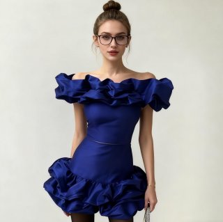 Women Off Shoulder Tiered Ruffle Two Piece Set Ruched Mini Skirt Set Sexy Polyester Satin Summer Party Clubwear Skirt Sets