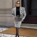 Women Zebra Print Blazer Jacket And Mini Skirt Two Piece Set Fashion Oversized Lapel Long Sleeve Suit For Streetwear Casual Office Party Lady