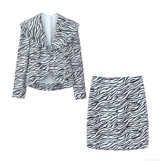 Women's Fashion Zebra Print Blazer And Skirt Set Polyester Twill Cropped Suit Jacket With High Waist Slit Mini Skirt E-Girl Streetwear Outfits