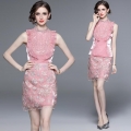 Women's 2-Piece Skirt Set Elegant Sleeveless Ruffle Sequin Embroidery Top and Bodycon Pencil Mini Skirt for Party Banquet Socialite Polyester Outfit