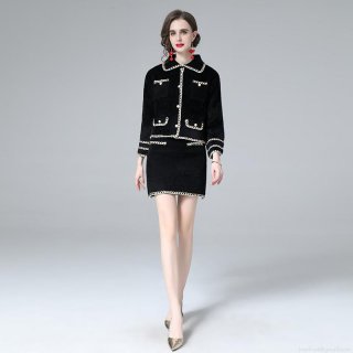 Women Elegant Tweed Two-Piece Skirt Set Long Sleeve Short Jacket and Mini Skirt Outfit Celebrity Style Autumn Winter Commute Fashion Clothing