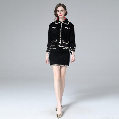 Women Elegant Tweed Two-Piece Skirt Set Long Sleeve Short Jacket and Mini Skirt Outfit Celebrity Style Autumn Winter Commute Fashion Clothing