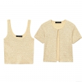 Women's 2-Piece Knit Set Sequin Sparkling Camisole Tank Top And Round Neck Short Sleeve Cardigan Outfits Set Champagne Gold Streetwear Fashion For Women Party Event