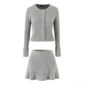 Women's Cable Knit Cardigan And Pleated Mini Skirt Two Piece Set Casual Long Sleeve Mixed Fabric Sweater Set For Women Streetwear