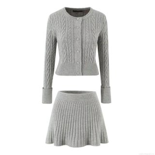 Women's Cable Knit Cardigan And Pleated Mini Skirt Two Piece Set Casual Long Sleeve Mixed Fabric Sweater Set For Women Streetwear