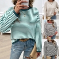 Women's Striped Sweater 100% Viscose Round Neck Long Sleeve Loose Fit Contrast Color Ribbed Knit Top Casual Daily Autumn Winter Fashion Elegant Pullover