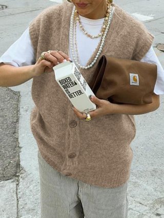 Women's V-Neck Knitted Vest Button Up Loose Sleeveless Sweater Waistcoat Polyester Wool Blend Knitwear Casual Streetwear Outerwear For Women