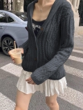 Women's Casual V-Neck Cable Knit Cardigan Button Up Long Sleeve Loose Acrylic Sweater Outwear with Pockets for Fall Winter